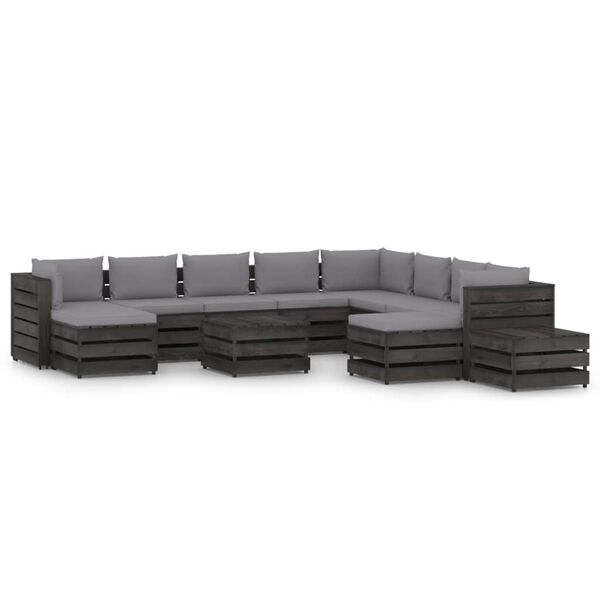 vidaXL 12pcs conj. lounge jardim + almofad&otilde;es madeira impreg. cinzento