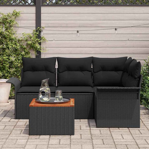 vidaXL Conjunto de Sof&aacute; de Jardim com almofada 5 pcs Preto vime PE