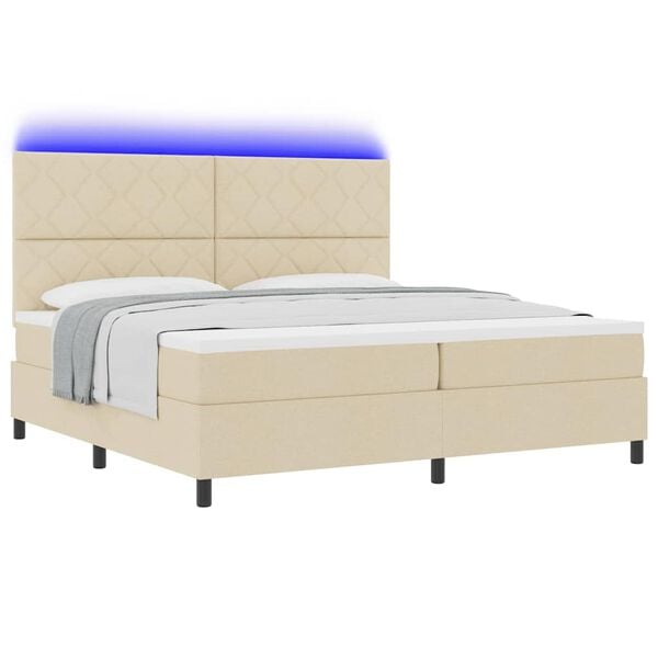 vidaXL Cama Box com colch&atilde;o com led Creme 200 x 200 cm tecido