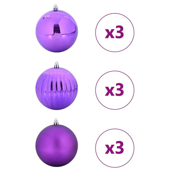 vidaXL Conjunto de Bolas de Natal XL 9 pcs Lil&aacute;s Pl&aacute;stico