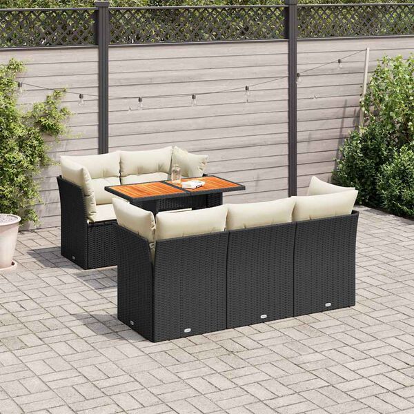 vidaXL 6 pcs conjunto sof&aacute;s de jardim c/ almofad&otilde;es vime PE preto