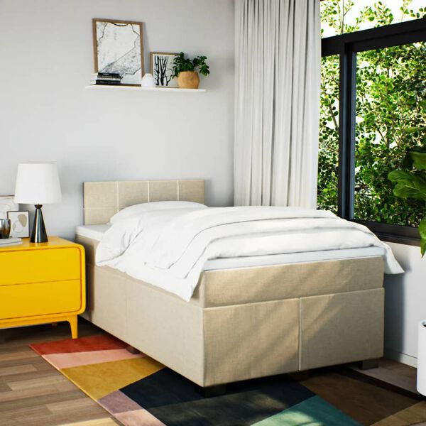 vidaXL Cama boxspring com colch&atilde;o 120x190 cm tecido cor creme