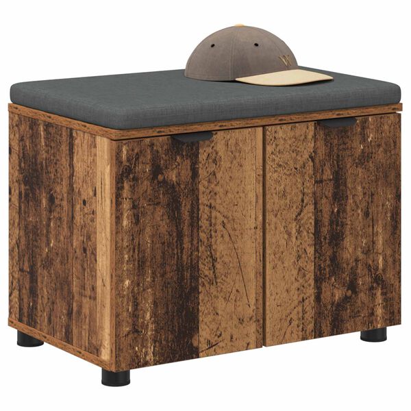 vidaXL Banco de Hall com almofada Madeira antiga 60 x 38 x 46 cm