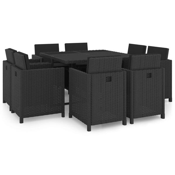vidaXL 9 pcs conjunto jantar exterior com almofad&otilde;es vime PE preto