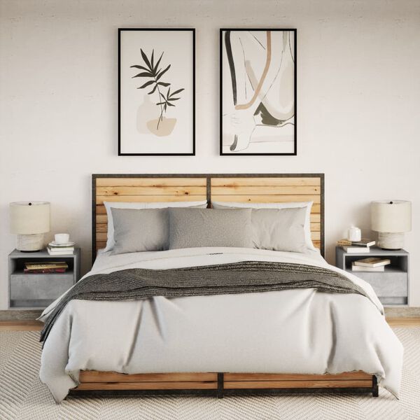 vidaXL Mesas de cabeceira de parede c/ luzes LED 2pcs cinzento cimento