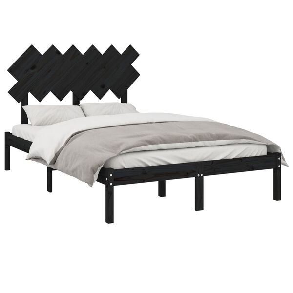 vidaXL Estrutura de cama casal 135x190 cm madeira maci&ccedil;a preto