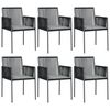 vidaXL Cadeiras jardim c/ almofad&otilde;es 6pcs 54x60,5x83,5cm vime PE preto