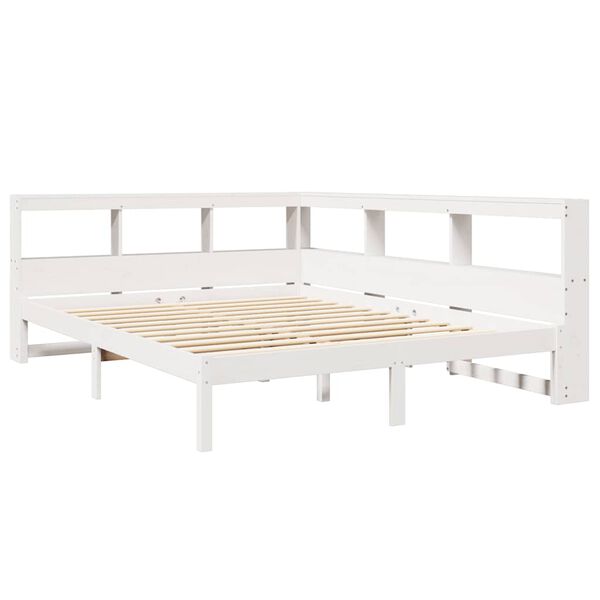 vidaXL Cama com estante sem colch&atilde;o 140x190 cm pinho maci&ccedil;o branco