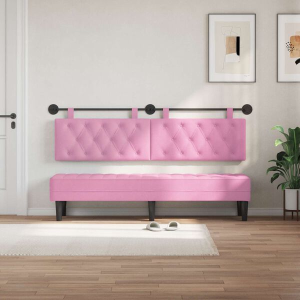 vidaXL Cabeceira Suspensa Rosa 190 x 55 x 7 cm tecido