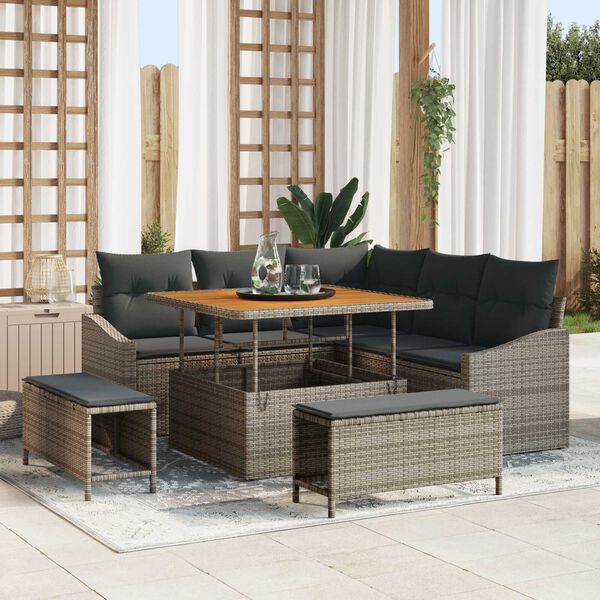 vidaXL Conjunto de Sof&aacute; de Jardim 8 pcs Cinzeto Rattan Sint&eacute;tico