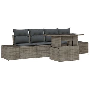 vidaXL Conjunto de Sof&aacute;s com almofada Manual 5 pcs Cinzeto vime PE