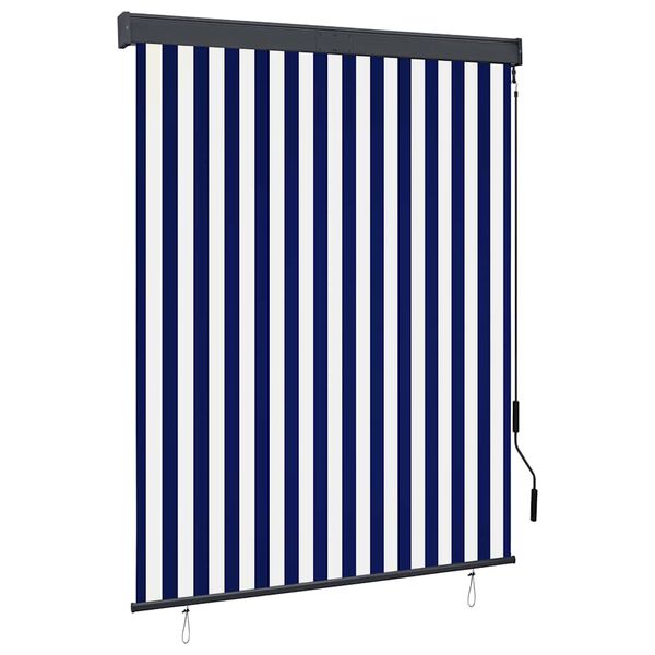vidaXL Estore de rolo para exterior 140x250 cm azul e branco