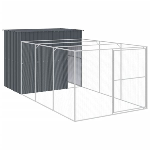vidaXL Casota p/ c&atilde;es c/ parque 214x457x181 cm a&ccedil;o galvaniz. antracite