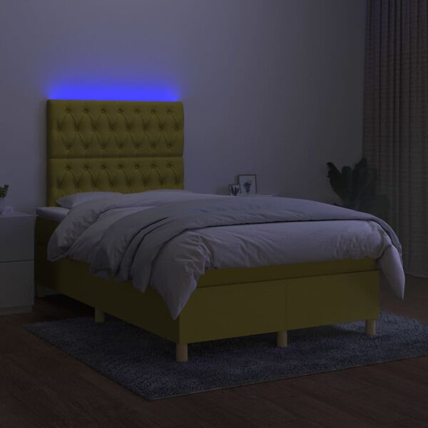 vidaXL Cama box spring c/ colch&atilde;o e LED 120x200 cm tecido verde