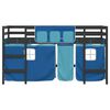 vidaXL Cama alta p/ crian&ccedil;a c/ cortinas 90x190 cm pinho maci&ccedil;o azul