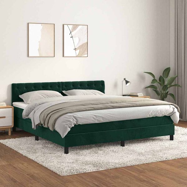 vidaXL Cama com molas/colch&atilde;o 160x200 cm veludo verde-escuro