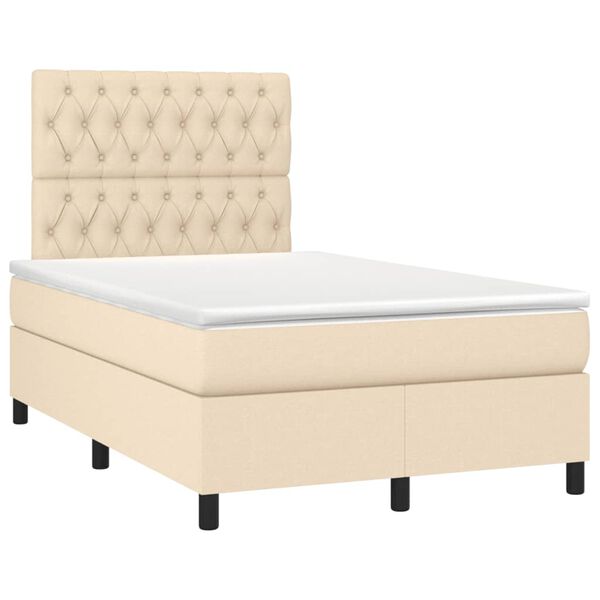 vidaXL Cama box spring c/ colch&atilde;o e LED 120x190 cm tecido cor creme