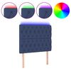 vidaXL Cabeceira de cama c/ luzes LED tecido 100x7x118/128 cm azul