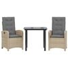 vidaXL 3 pcs conj. jantar jardim c/ almofad&otilde;es vime PE bege misturado