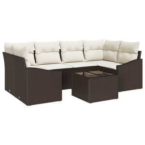 vidaXL Conjunto de Sof&aacute;s com almofada 7 pcs Marrom e Creme vime PE