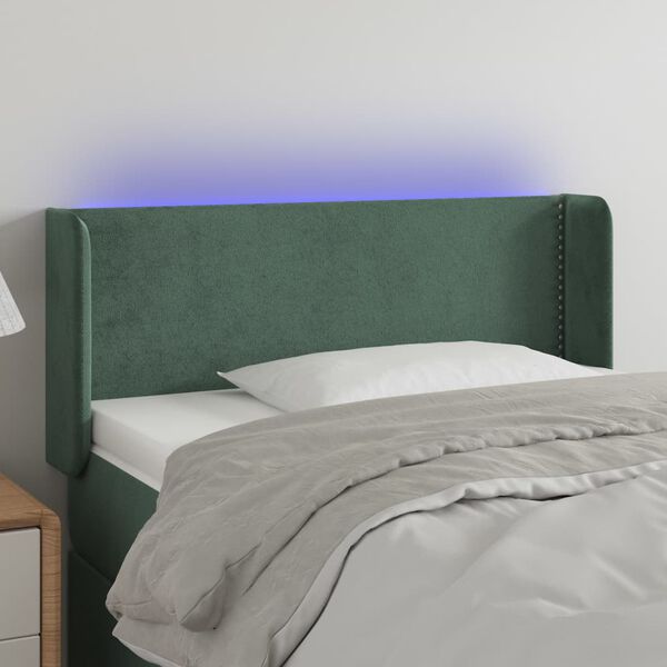 vidaXL Cabeceira cama c/ luzes LED veludo 83x16x78/88 cm verde-escuro
