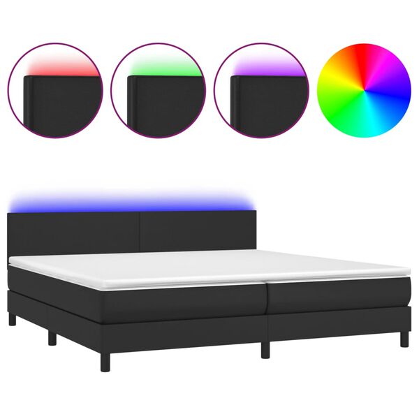 vidaXL Cama box spring c/ colch&atilde;o/LED 200x200cm couro artificial preto