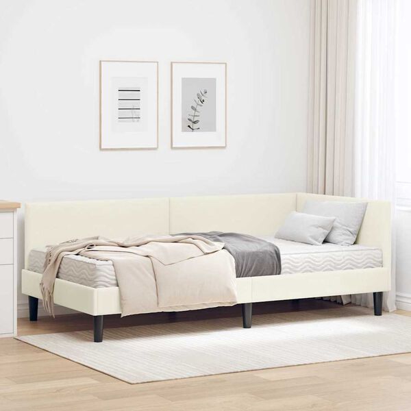 vidaXL Estrutura de Cama de Canto com Colch&atilde;o 2 pcs Creme Veludo