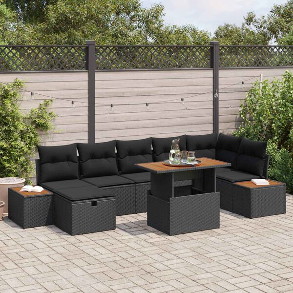 vidaXL Conjunto de Sof&aacute; de Jardim 8 pcs Preto vime PE