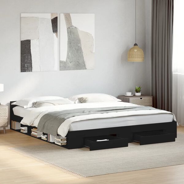vidaXL Estrutura de cama c/ gavetas 200x200 cm derivados madeira preto