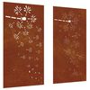 vidaXL Decora&ccedil;&otilde;es p/ muro de jardim 2 pcs a&ccedil;o corten design flores