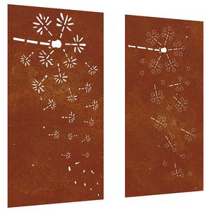 vidaXL Decora&ccedil;&otilde;es p/ muro de jardim 2 pcs a&ccedil;o corten design flores