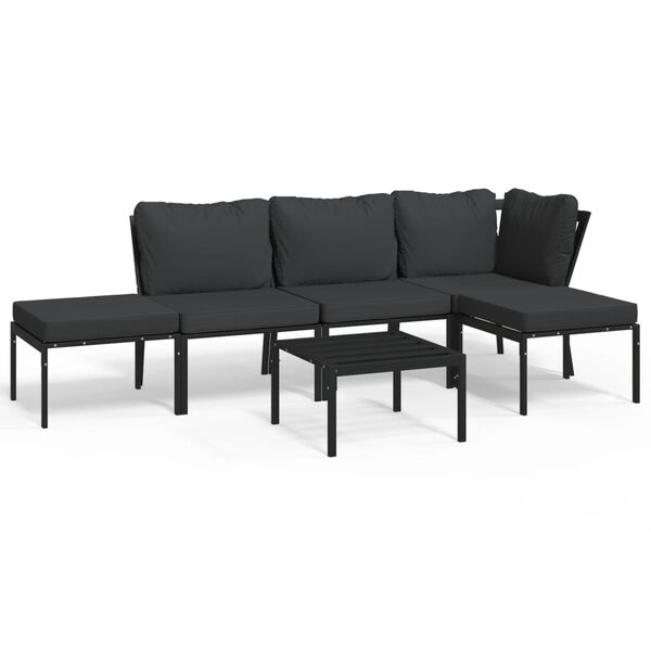 vidaXL 6 pcs conjunto lounge de jardim a&ccedil;o c/ almofad&otilde;es cinzentos