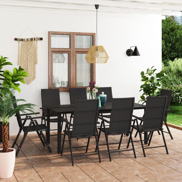vidaXL 9 pcs conjunto de jantar para jardim preto
