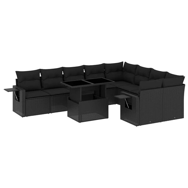 vidaXL 10 pcs conjunto sof&aacute;s de jardim c/ almofad&otilde;es vime PE preto
