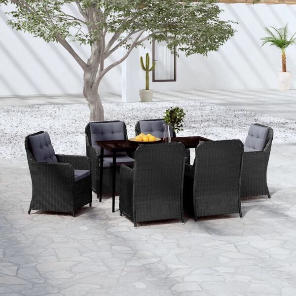 vidaXL 7 pcs conjunto de jantar para jardim preto