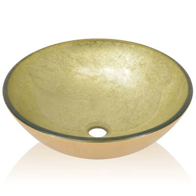 vidaXL Lavatório em vidro temperado, 42 cm, dourado