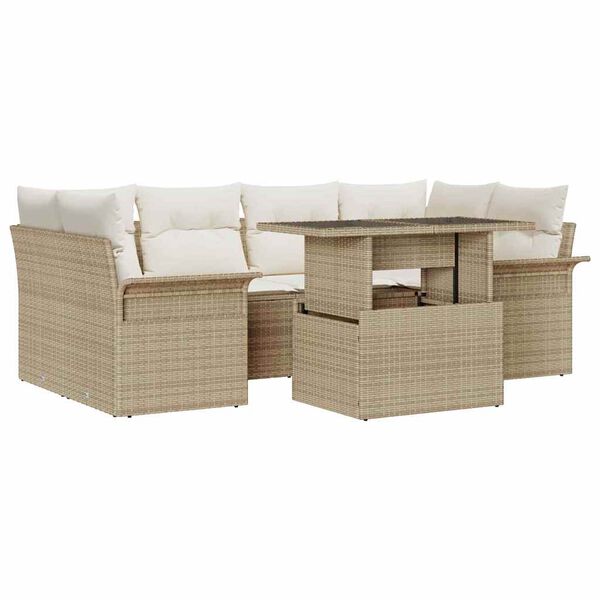 vidaXL Conjunto de Sof&aacute; de Jardim 7 pcs Bege Rattan de Polipropileno