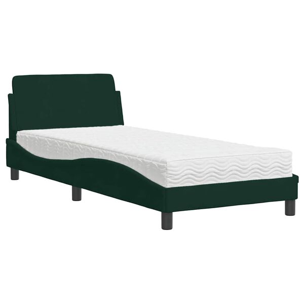 vidaXL Cama com colch&atilde;o Dover 80x200 cm veludo verde-escuro