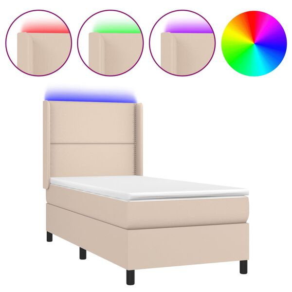 vidaXL Cama box spring c/colch&atilde;o/LED 100x200cm couro artif. cappuccino