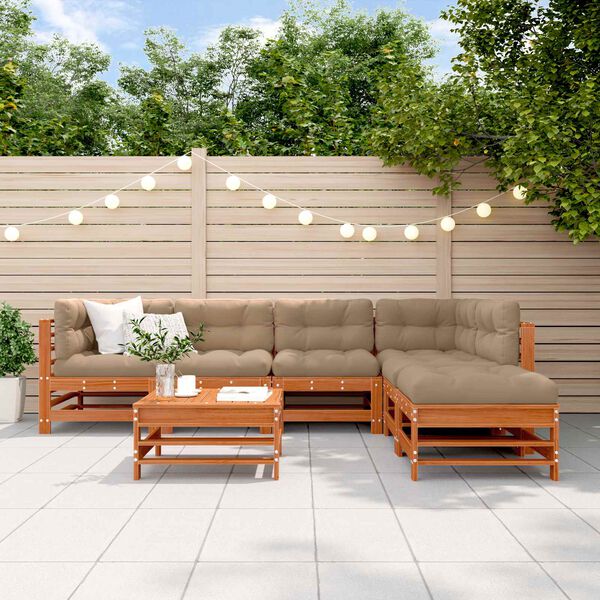 vidaXL Conjunto de Lounge de Jardim 7 pcs Castanho Cera
