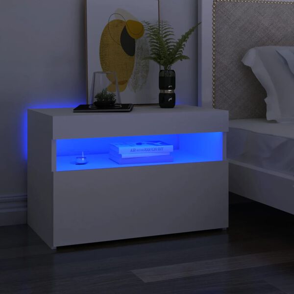 vidaXL Mesa de cabeceira & LED 2 pcs 60x35x40 cm deriv. madeira branco