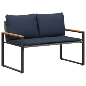 vidaXL banco com almofada Cinza e Azul Marinho 115 x 65 x 72 cm Vime