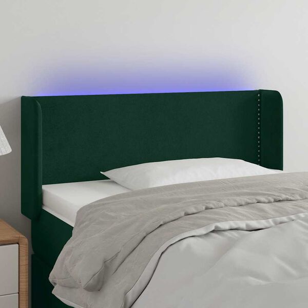 vidaXL Cabeceira cama c/ luzes LED veludo 93x16x78/88 cm verde-escuro