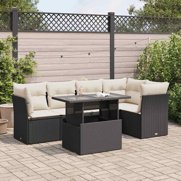 vidaXL 6 pcs conjunto sof&aacute;s de jardim c/ almofad&otilde;es vime PE preto