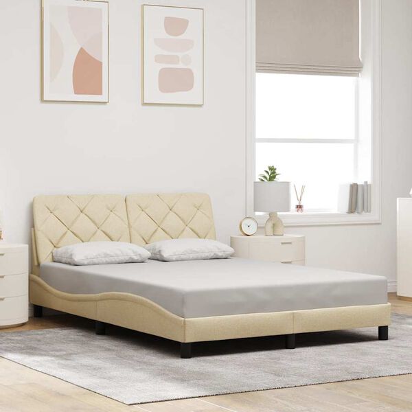 vidaXL Estrutura de cama sem colch&atilde;o 120x200 cm tecido cor creme