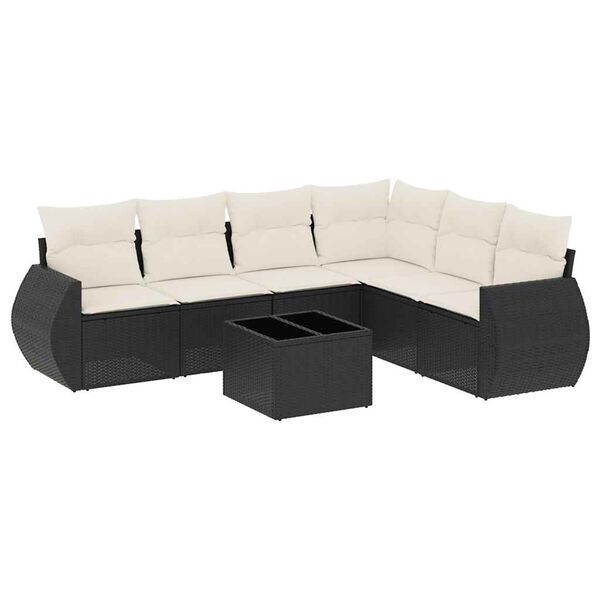 vidaXL 7 pcs conjunto de sof&aacute;s p/ jardim c/ almofad&otilde;es vime PE preto