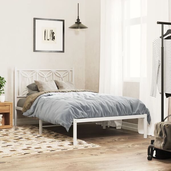vidaXL Estrutura de cama com cabeceira 100x200 cm metal branco