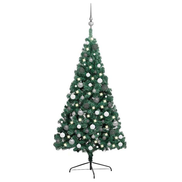 vidaXL Meia &aacute;rvore Natal artificial pr&eacute;-iluminada c/ bolas verde