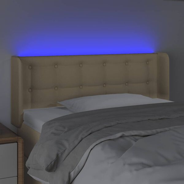 vidaXL Cabeceira de cama c/ luzes LED tecido 103x16x78/88 cm cor creme