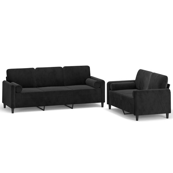vidaXL 2 pcs conjunto sof&aacute;s c/ almofadas/almofad&otilde;es veludo preto